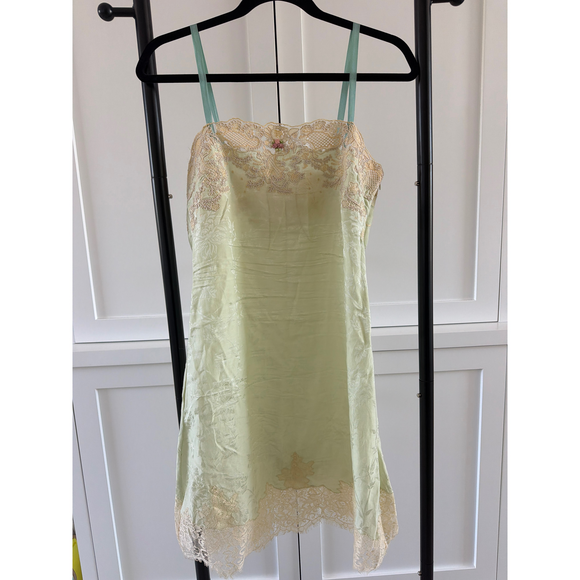 Zara Dresses & Skirts - Zara Light Green Lace Trim Slip Dress